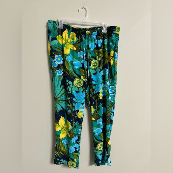 Talbots Pants Womens Size 1X Blue Green Floral Drawstring Waist Pull On Tropical - Picture 2 of 8